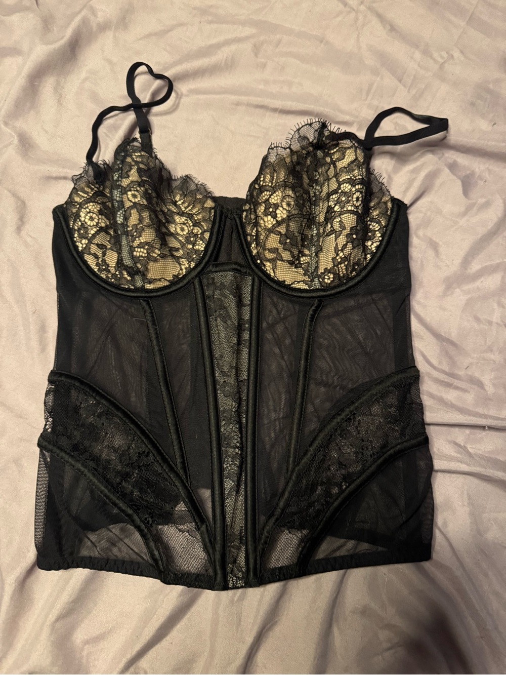 Victorias Secret Tan Black Lace Bustier - Picture 1 of 3